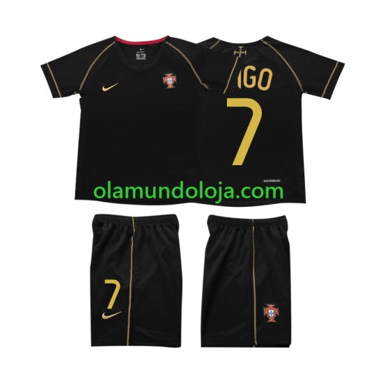 Camisola Portugal FIGO 7 Retro Criança Equipamento Segundo 2006 Manga Curta